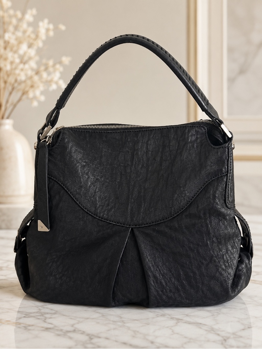 Francesco Biasia Black Italian Leather Slouchy Hobo Shoulder Bag - Picture 15 of 15